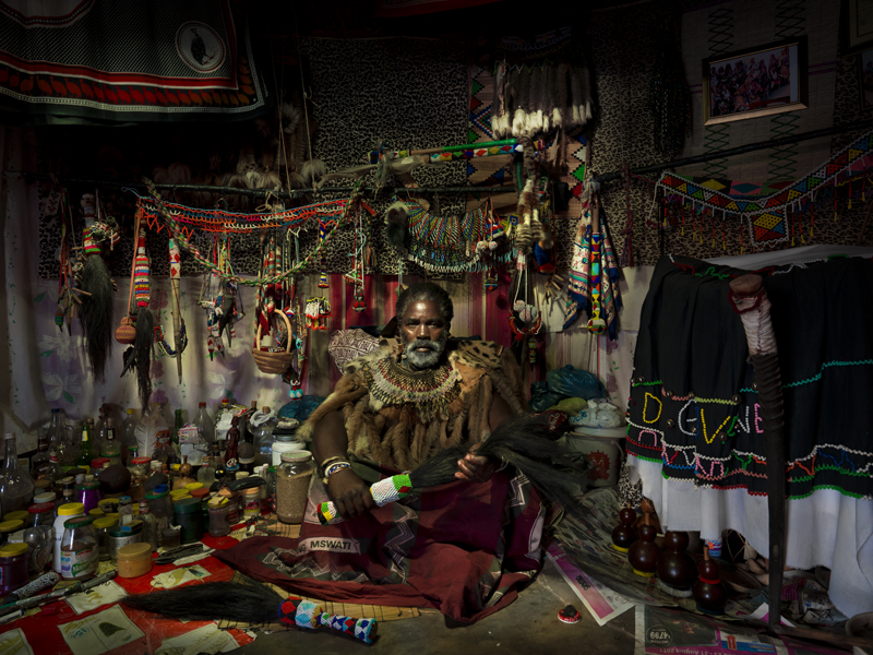 A Sangoma at a ceremony in the healer's hut.