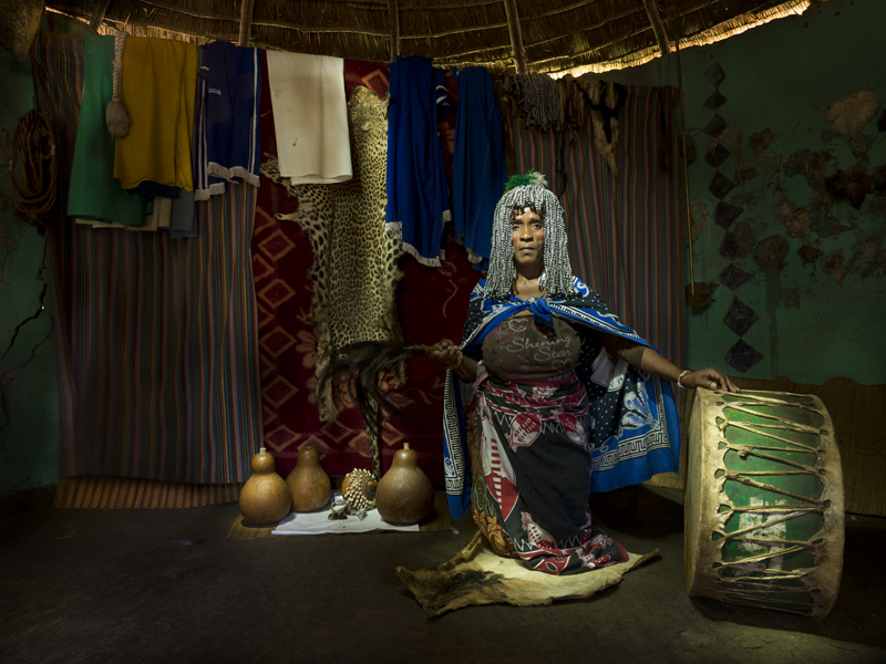 A Sangoma at a ceremony in the healer's hut.