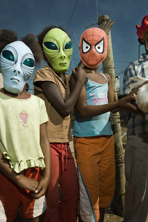 Group of Little Superheroes wearing alien and superhero masks in South Africa